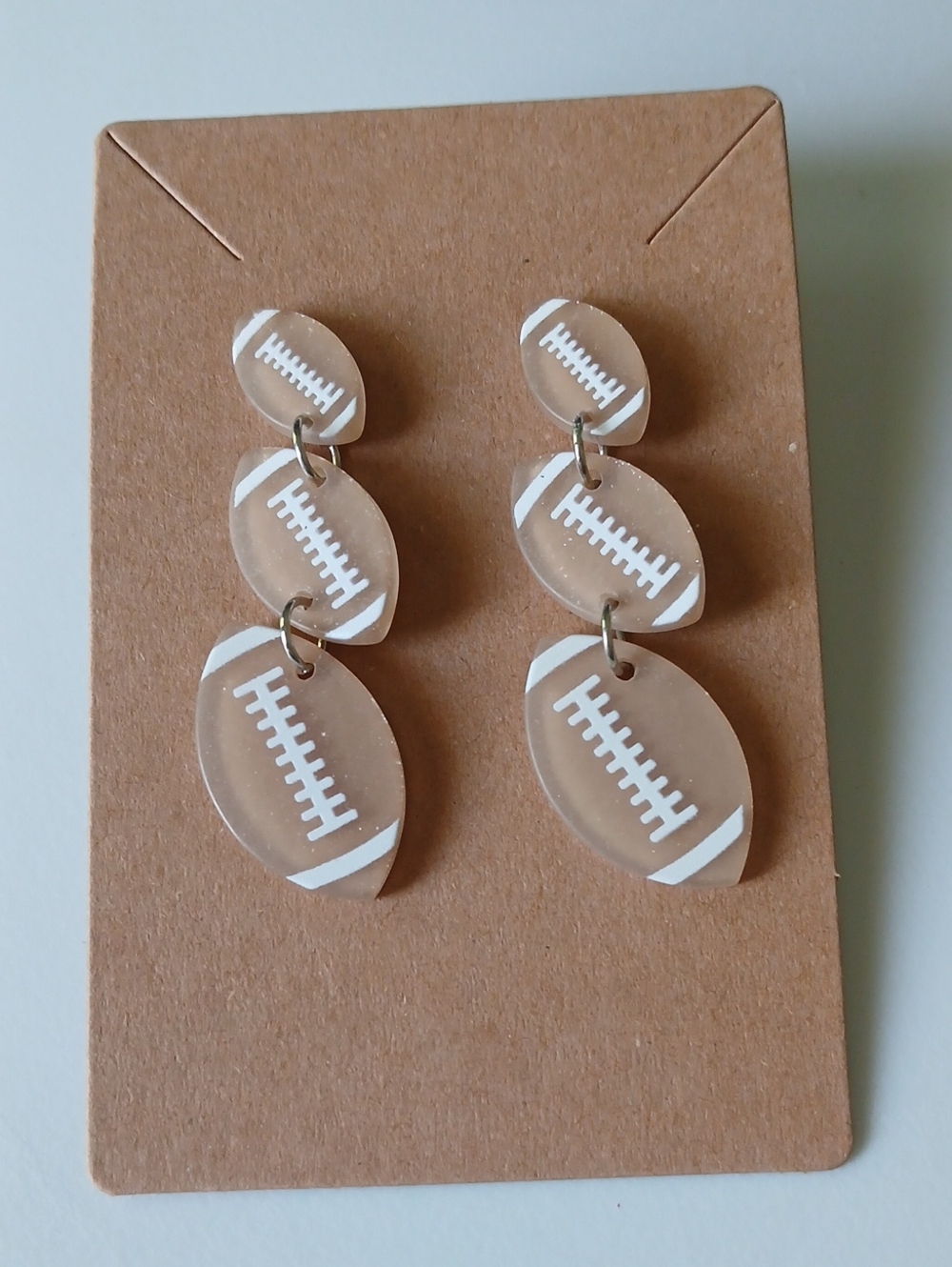 Fashion Jewelry Clear Acrylic Football Dangle Earrings with White Laces